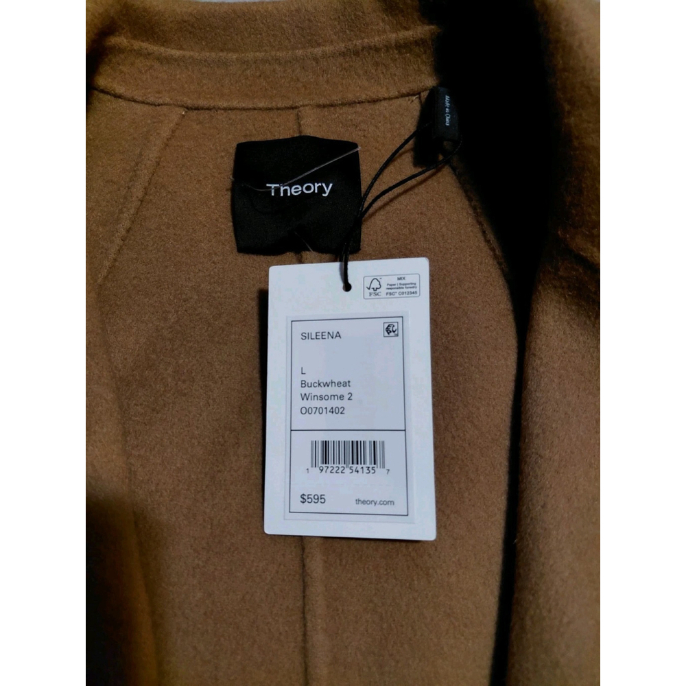Theory Sileena Women Coat Tan Buckwheat Winsome 2 Wool Cashmere Jacket Large NWT - Picture 10 of 11